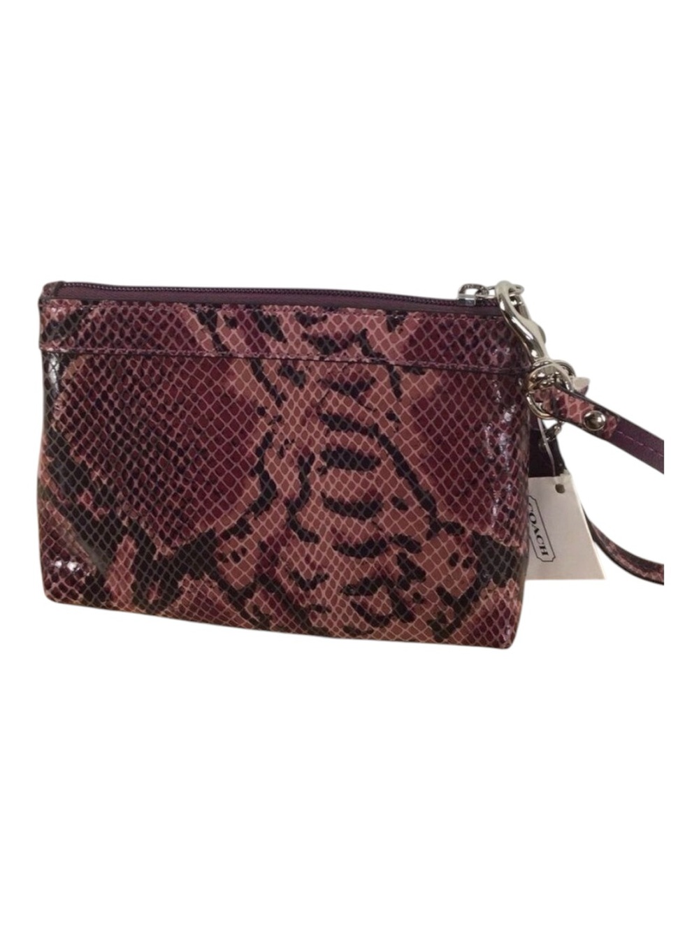 COACH wristlet snake skin pattern embossed python leather animal  black pink red